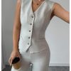 Women's 2 Piece Outfits V Neck Button Down Vest Tops and High Waisted Pants Set Office Work Suit