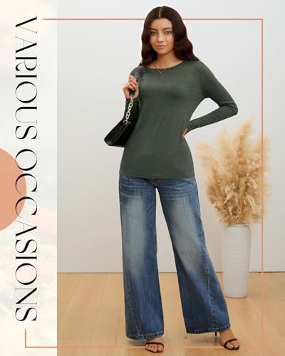 4 Pack Women' Long Sleeve Shirts Tops Casual Loose Fit Crew Neck Basic Tee Fashionable Workout Layer Fall Outfit