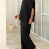 Women's Oversized Lounge Set 3/4 Batwing Sleeve Crew Neck Pullover Top Wide Leg Pants Two Piece Outfits
