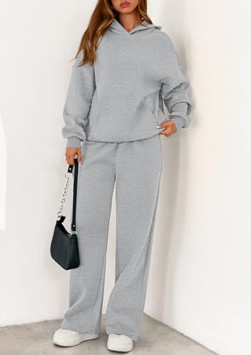 Women's 2 Piece Outfits Fall Sweatsuits Oversized Hoodies Wide Leg Sweatpants Tracksuits Lounge Matching Sets