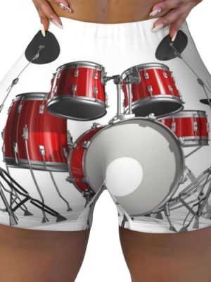 Cool Drum Set Print Women's Workout Shorts Elastic Athletic Gym Shorts Summer Seamless High-Waisted Yoga