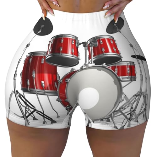 Cool Drum Set Print Women's Workout Shorts Elastic Athletic Gym Shorts Summer Seamless High-Waisted Yoga