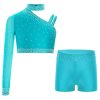 Kids Girls Two Piece Dance Workout Set Crop Top with Shorts Gymnastic Tracksuit Tumbling Outfits