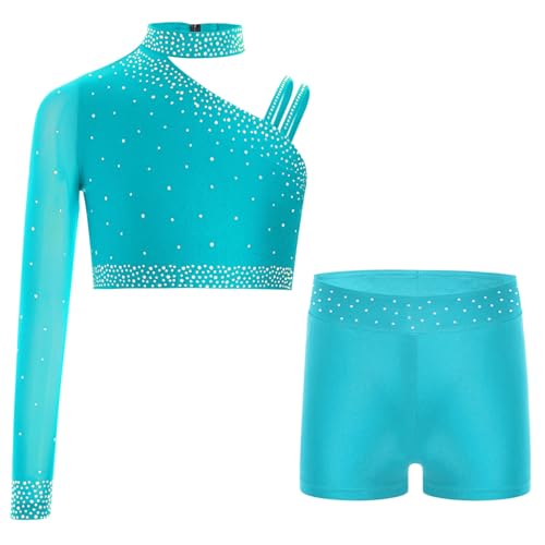 Kids Girls Two Piece Dance Workout Set Crop Top with Shorts Gymnastic Tracksuit Tumbling Outfits