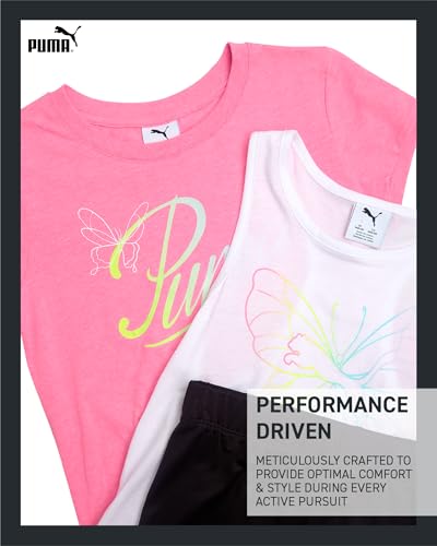 Girls' Active Shorts Set - 3 Piece Performance T-Shirt, Tank Top, Bike Shorts - Summer Athletic Outfit for Girls (7-14)