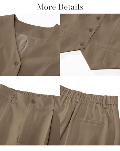 Pant Suits for Women Dressy Casual 2 Piece Sets Sleeveless Blazer Vest with High Rise Wide Leg Pants Work Office