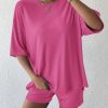 Womens 2 Piece Lounge Sets 2025 Summer Travel Outfits Casual Short Sleeve Oversized Tshirts Tops Biker Shorts