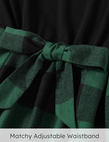 Family Matching Outfits Mommy and Me Dresses Matching Set Long Sleeve Plaid Midi Dress and Casual Button Down Shirts