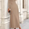 Women's Spring 2 Piece Outfits Dressy Casual Ribbed Knit Long Sleeve Crop Tops Maxi Flowy Skirts Matching Sets