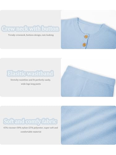 Girls 2 Piece Outfit Set Long Sleeve Button Knit Pullover Sweater Top and Wide Leg Pants Sweatsuit 5-14 Years