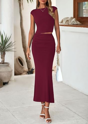 Skirt Sets Women 2 Piece Outfits Summer Outfits 2025 Going Out Crop Tops Long Maxi Skirts Beach Vacation Clothes