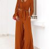 Women's 2 Piece Outfits 2025 Fall Fashion V Neck Long Sleeve Strappy Crop Top Wide Leg Pant Lounge Sets