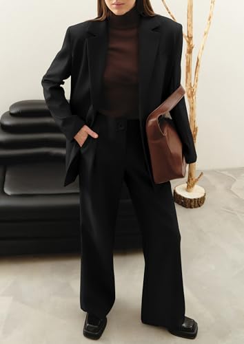 Women's Two Piece Outfits Dressy Blazer Jacket Wide Leg Pants 2025 Fall Business Casual Office Work Suit Sets