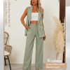 Women Suits 2 Piece Sets Button Lapel V Neck Sleeveless Blazer Vest and Wide Leg Pants Suit Matching Outfits