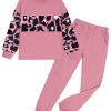 Girls Clothes Leopard Patchwork Sweatshirt Elastic Waist Sweatpants with Pockets 2PCs Girls' Clothing Sets