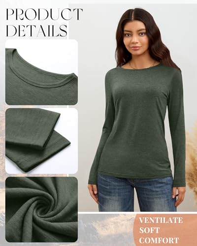 4 Pack Women' Long Sleeve Shirts Tops Casual Loose Fit Crew Neck Basic Tee Fashionable Workout Layer Fall Outfit