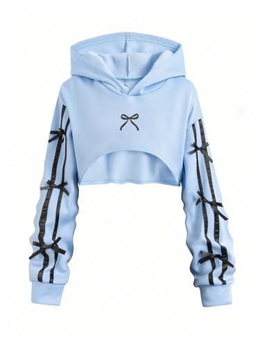 Girl's 3 Piece Workout Sports Outfits Cami Crop Top and Cargo Pants with Bow Knot Hoodie Active Sets