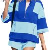Womens 2 Piece Outfits Summer Striped Sweatshirt Workout Shorts Sets Matching Lounge Set Tracksuits