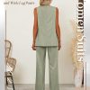 Women Suits 2 Piece Sets Button Lapel V Neck Sleeveless Blazer Vest and Wide Leg Pants Suit Matching Outfits