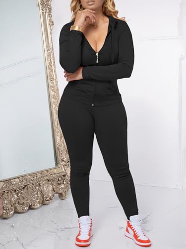 Women 2 Piece Outfits Casual Workout Sets Bodycon Tracksuit Zip Up Long Sleeve Hoodle Jacket Jogger Pants Set