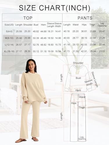 Women 2 Piece Outfits Sweatsuit Oversized Knit Pullover Sweater Tops Wide Leg Pants Lounge Set