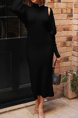 Women's Fall 2 Piece Outfits Knit Long Sleeve Cropped Cardigan Pullover Sweater Maxi Dress Sets Winter Clothing