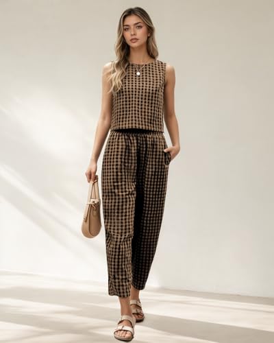 2 Piece Sets For Women 2025 Summer Matching Wide Leg Crop Pants Outfits Travel Vacation Beach Lounge Sets