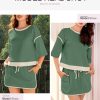 Women's 2 Piece Sets Summer Casual Short Sleeve Tops Matching Drawstring Mini Skirt Going Out Lounge Outfits