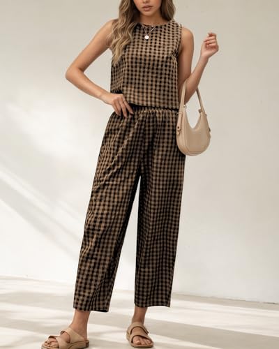 2 Piece Sets For Women 2025 Summer Matching Wide Leg Crop Pants Outfits Travel Vacation Beach Lounge Sets