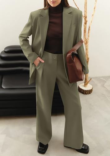 Women's Two Piece Outfits Dressy Blazer Jacket Wide Leg Pants 2025 Fall Business Casual Office Work Suit Sets
