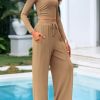 Women's 2 Piece Sets 2025 Fall Long Sleeve Crop Tops Wide Leg Pants Matching Outfit Tracksuits Fashion Clothing