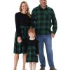 Family Matching Outfits Mommy and Me Dresses Matching Set Long Sleeve Plaid Midi Dress and Casual Button Down Shirts