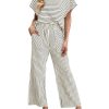 Womens Striped 2 Piece Sets Short Sleeve T Shirts Wide Leg Pants Matching Lounge Set with Pockets