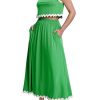 Womens 2 Piece Outfits Dressy Casual Summer Crop Tops Ric Rac Trim High Waisted Maxi Skirt Set with Pocket