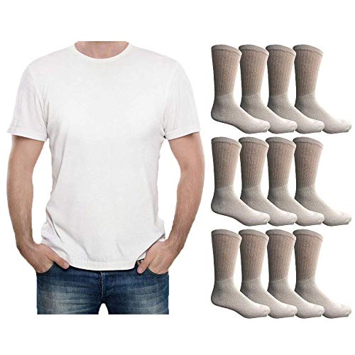 24 Piece Bulk Case Mens/Womens T-Shirt and Crew Sock Set, Travel, Charity Supply