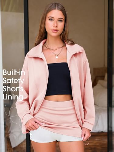 EXLURA Womens 2 Piece Sets Workout Zip Up Sweatshirts Matching Skort Skirt Sweatsuits Sweat Set Fall Tracksuit Pockets 2025