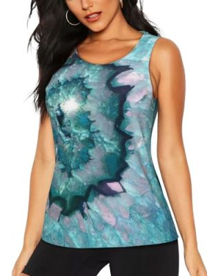 Teal Agate Print Women's Workout Tank Top Quick-Drying Activewear Summer Fitness Outdoor Adventures