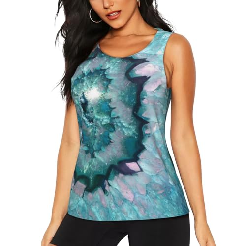 Teal Agate Print Women's Workout Tank Top Quick-Drying Activewear Summer Fitness Outdoor Adventures