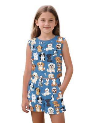 Girls 2 Piece Summer Outfits Tank Top and Shorts Set with Pocket for Workout Beach Vacation