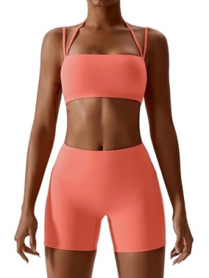 Women's Workout Sets 2 Piece Yoga Outfit High Waisted Biker Shorts Leggings Sports Bra Gym Fitness Clothes Tracksuit