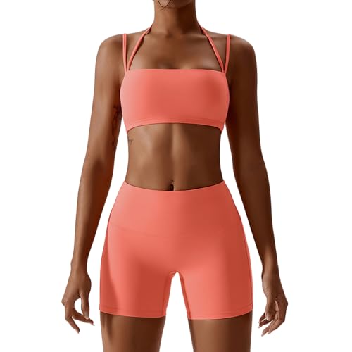 Women's Workout Sets 2 Piece Yoga Outfit High Waisted Biker Shorts Leggings Sports Bra Gym Fitness Clothes Tracksuit