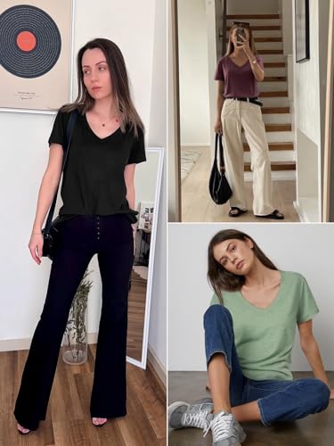 Womens Tops Shirts for Women Short Sleeve V Neck Tee Summer Fashion Trendy Soft Casual Spring Clothes Outfits Beach