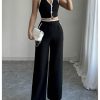 Women's Summer 2 Piece Outfits Halter Crop Tops and Wide Leg Pants Business Casual Sets