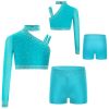 Kids Girls Two Piece Dance Workout Set Crop Top with Shorts Gymnastic Tracksuit Tumbling Outfits