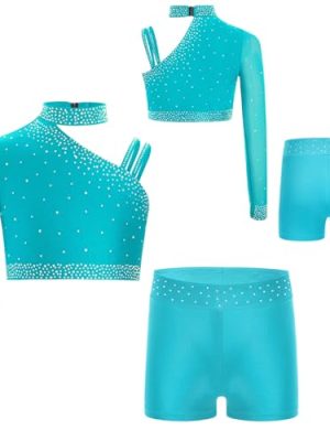 Kids Girls Two Piece Dance Workout Set Crop Top with Shorts Gymnastic Tracksuit Tumbling Outfits