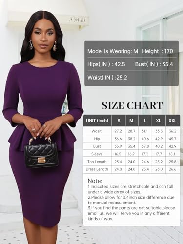 Women's Sexy 2 Piece Suit Skirt Set 3/4 Sleeve Peplum Birthday Midi Pencil Skirt Suit Bodycon Church Suit