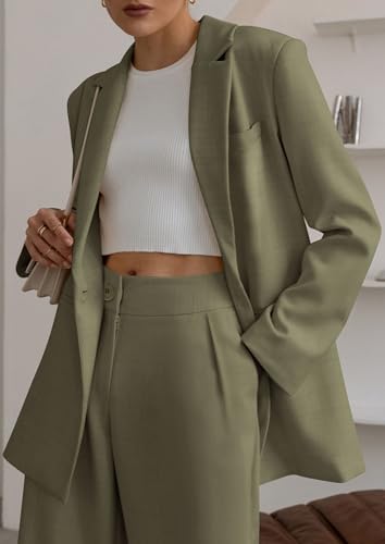 Women's Two Piece Outfits Dressy Blazer Jacket Wide Leg Pants 2025 Fall Business Casual Office Work Suit Sets