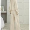 Women's 2 Piece Outfits Fall Sweatsuits Off The Shoulder Crop Top Wide Leg Sweatpants Casual Matching Lounge Sets Pure Apricot