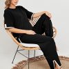 Womens Knit 2 Piece Sweater Sets Short Sleeve Pullover Tops Elastic Waist Wide Leg Pants Lounge Set
