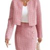 Women's 2 Piece Outfits Plaid Tweed Blazer Long Sleeve Jacket and Skirt Set
